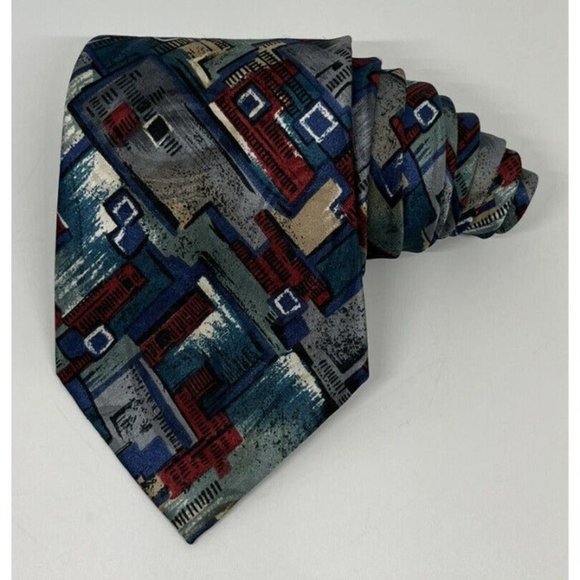Men's Ketch Classics Neckties Made In USA Abstract Pattern Blue & Red Polyester - Picture 2 of 9